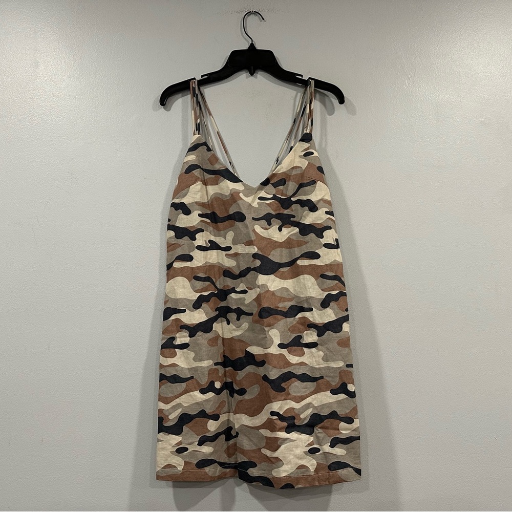 Zara Camo Army Print Khaki Linen Mini Dress